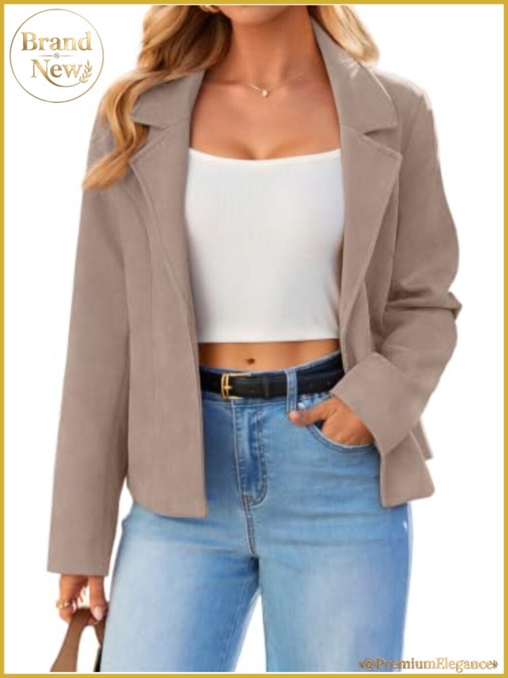 Faux Suede Lightweight Cropped Jacket Open Front Notch Lapel Casual Coat
